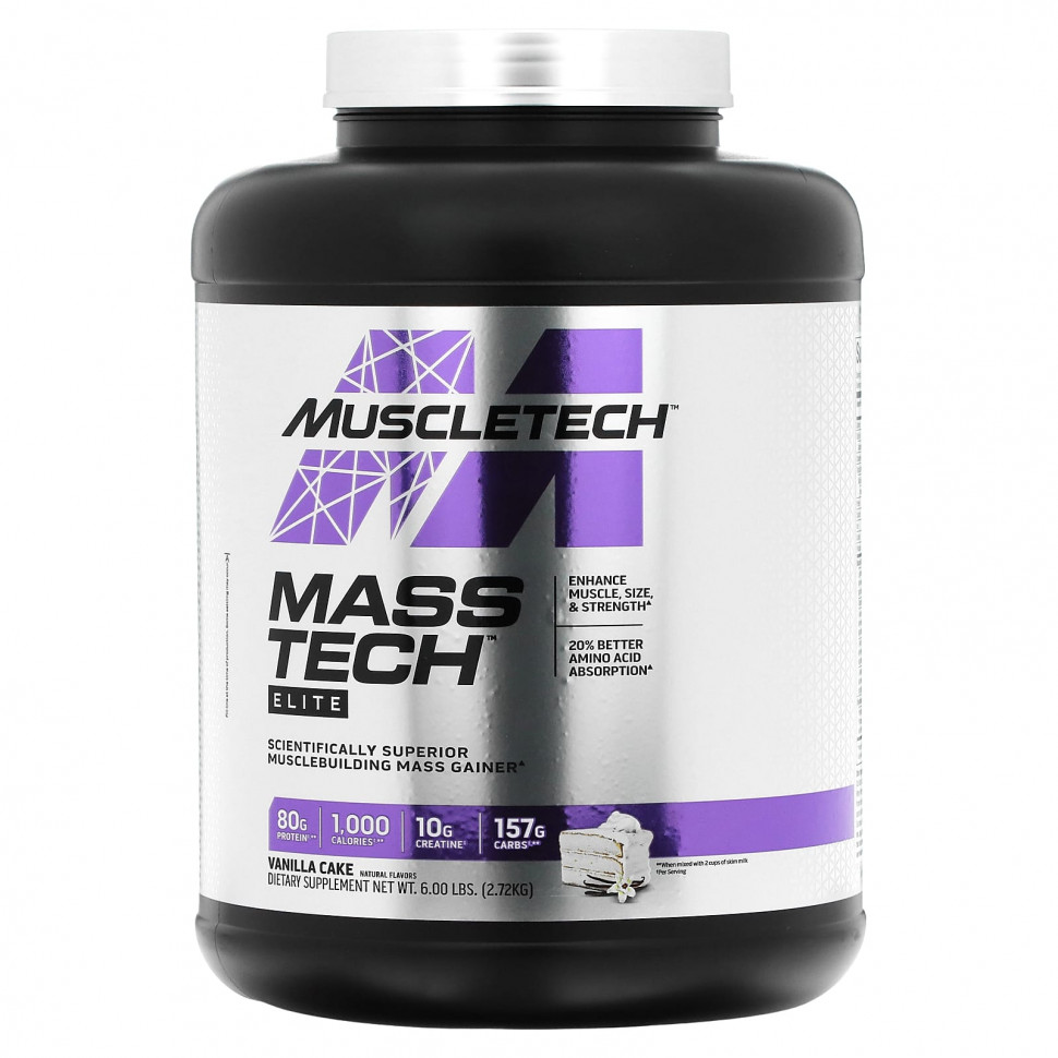  MuscleTech, Mass Tech Elite, Vanilla Cake, 6 lbs (2.72 kg)    -     , -, 
