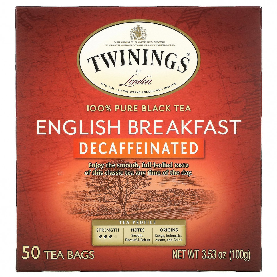  Twinings, English Breakfast, Decaffeinated, 50 Tea Bags, 3.53 oz (100 g)    -     , -, 