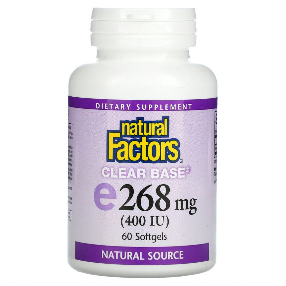  Natural Factors, Clear Base Vitamin E, 268  (400 ), 60      -     , -, 