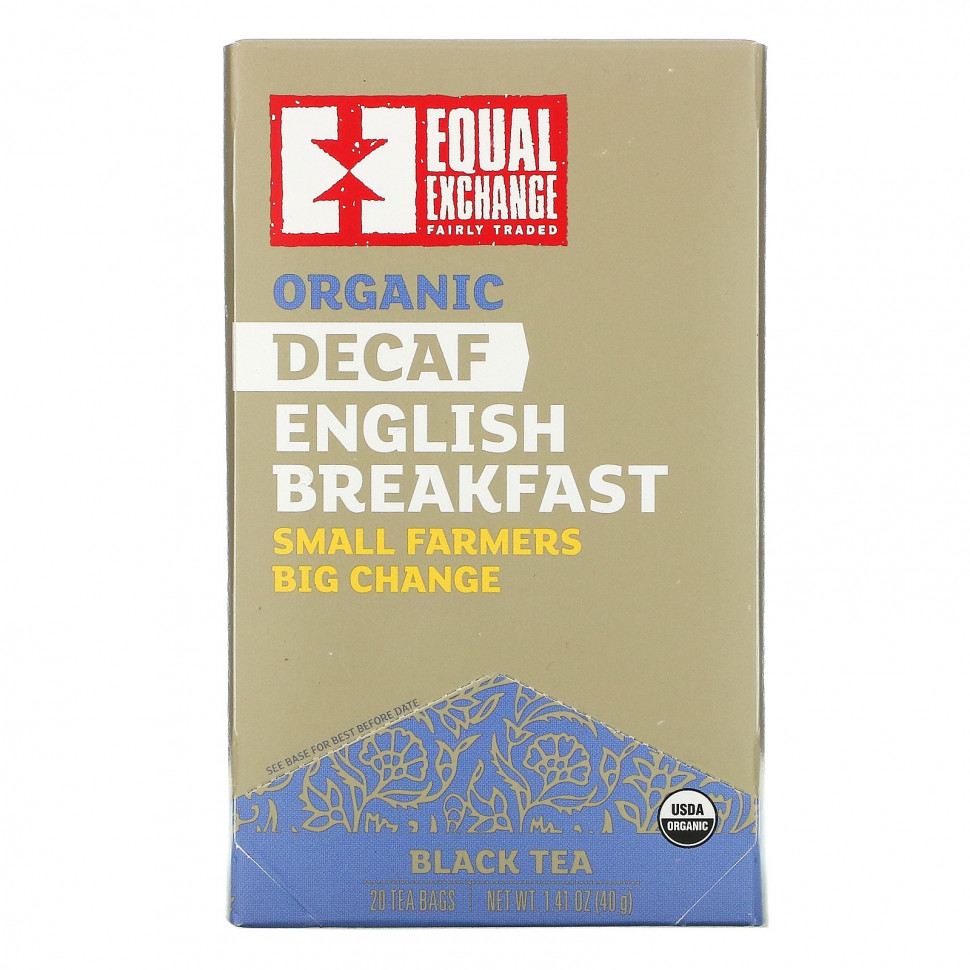  Equal Exchange, Organic Decaf English Breakfast, Black Tea, 20 Tea Bags, 1.41 oz ( 40 g)    -     , -, 