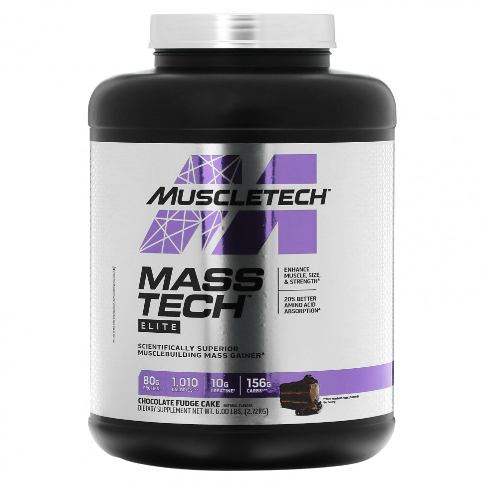  MuscleTech, Mass Tech Elite, Chocolate Fudge Cake, 6 lbs (2.72 kg)    -     , -, 