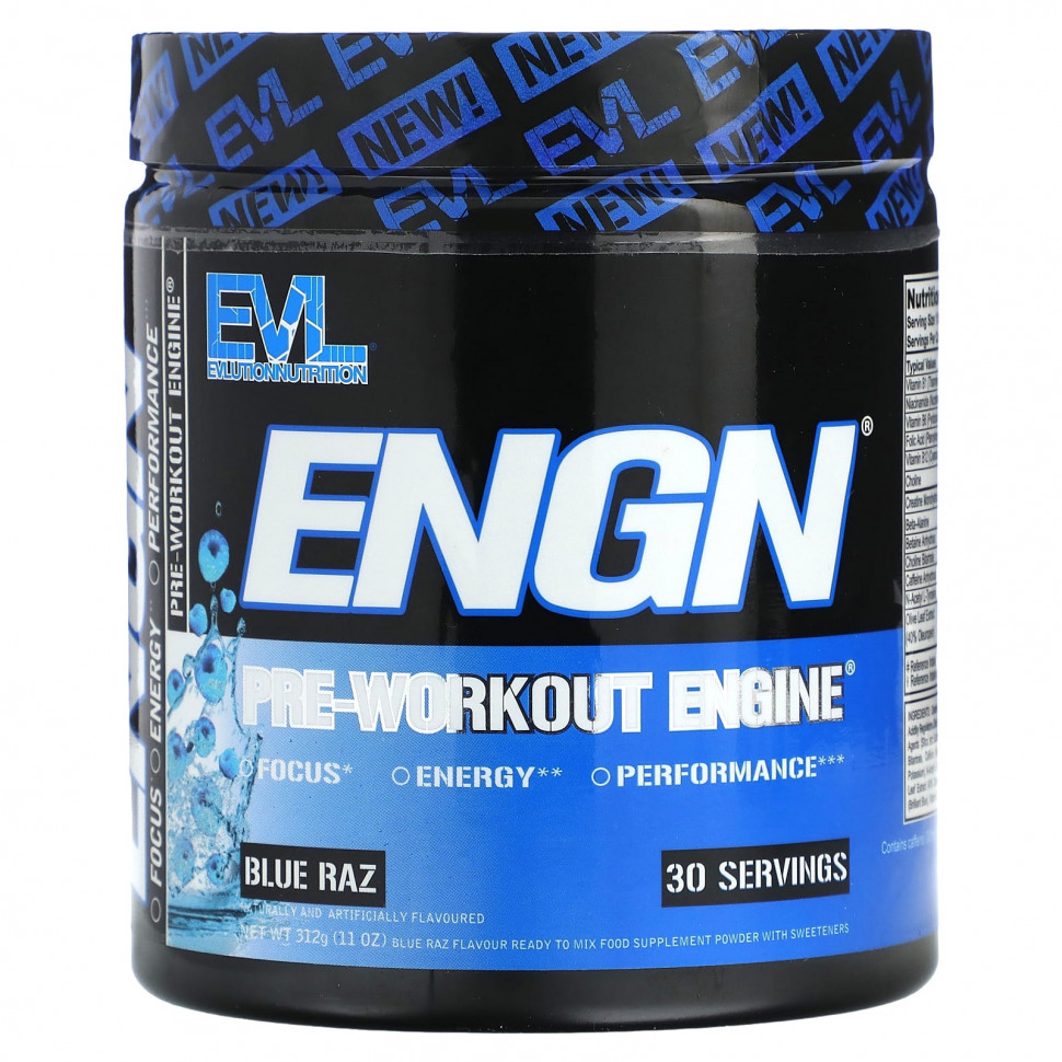  EVLution Nutrition, ENGN, Pre-Workout Engine, Blue Raz, 312  (11 )    -     , -, 