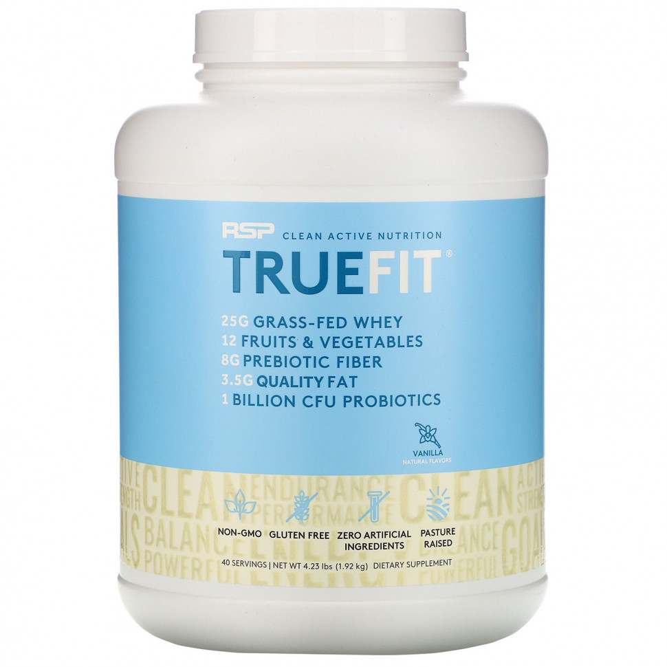  RSP Nutrition, TrueFit, Grass-Fed Whey Protein Shake, Vanilla, 4.23 lbs (1.92 kg)    -     , -, 