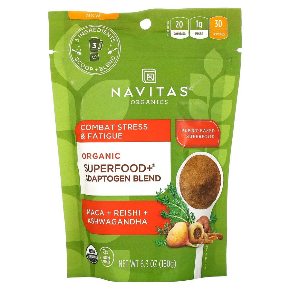  Navitas Organics, Superfood+ Adaptogen Blend, Maca + Reishi + Ashwagandha, 6.3 oz (180 g)    -     , -, 