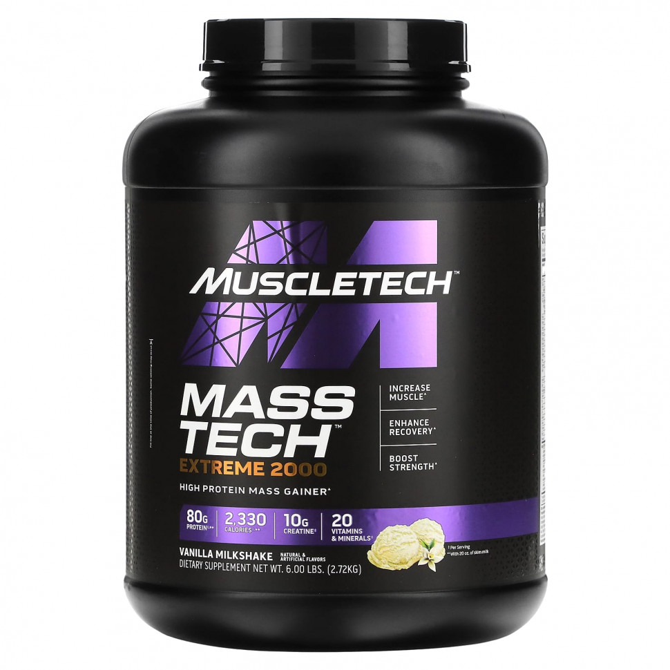  MuscleTech, Mass Tech Extreme 2000, Vanilla Milkshake, 6 lbs (2.72 kg)    -     , -, 