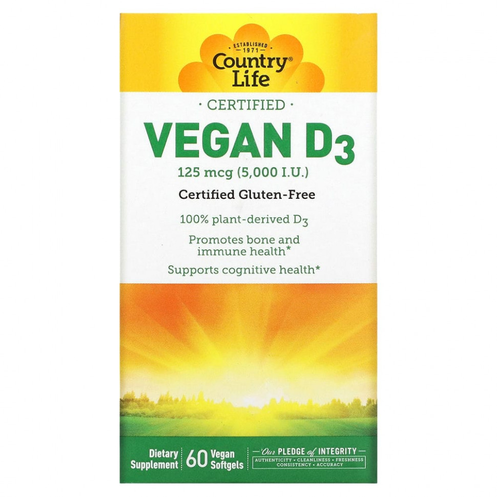 ������ ������ Country Life, Vegan D3, 125 mcg (5,000 IU), 60 Vegan Softgels  IHerb (������) ����