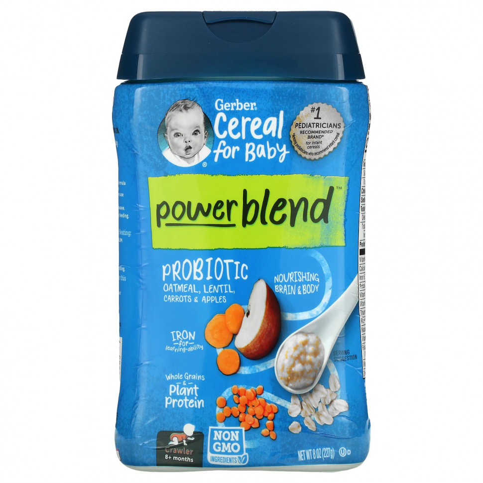  Gerber, Powerblend Cereal for Baby, Probiotic Oatmeal, Lentil, Carrots & Apples, Crawler, 8+ Months, 8 oz (227 g)    -     , -, 