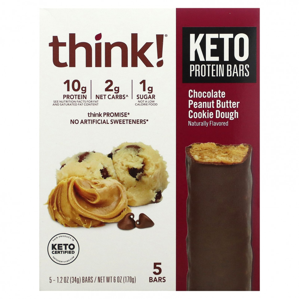 ������ ������ Think !, Keto Protein Bars, ���������� ������� � ���������� ������, 5 ����������, 34 � (1,2 �����)  IHerb (������) ����