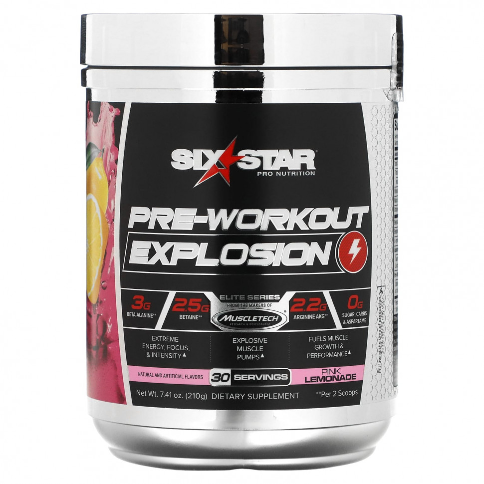  SIXSTAR, Elite Series, Pre-Workout Explosion, Pink Lemonade, 7.41 oz (210 g)    -     , -, 