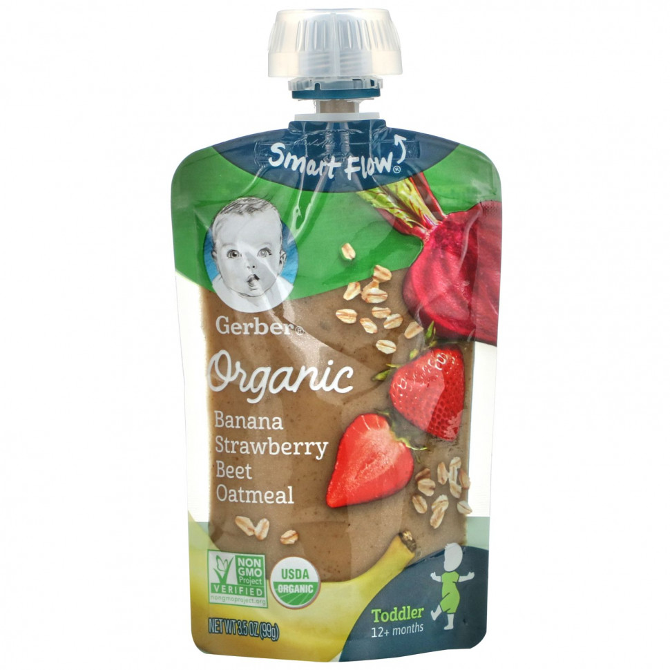  Gerber, Organic Banana, Strawberry, Beet, Oatmeal, Toddler, 12+ Months, 3.5 oz (99 g)    -     , -, 