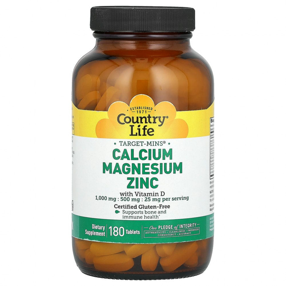  Country Life, Target-Mins, Calcium Magnesium Zinc with Vitamin D, 180 Tablets    -     , -, 