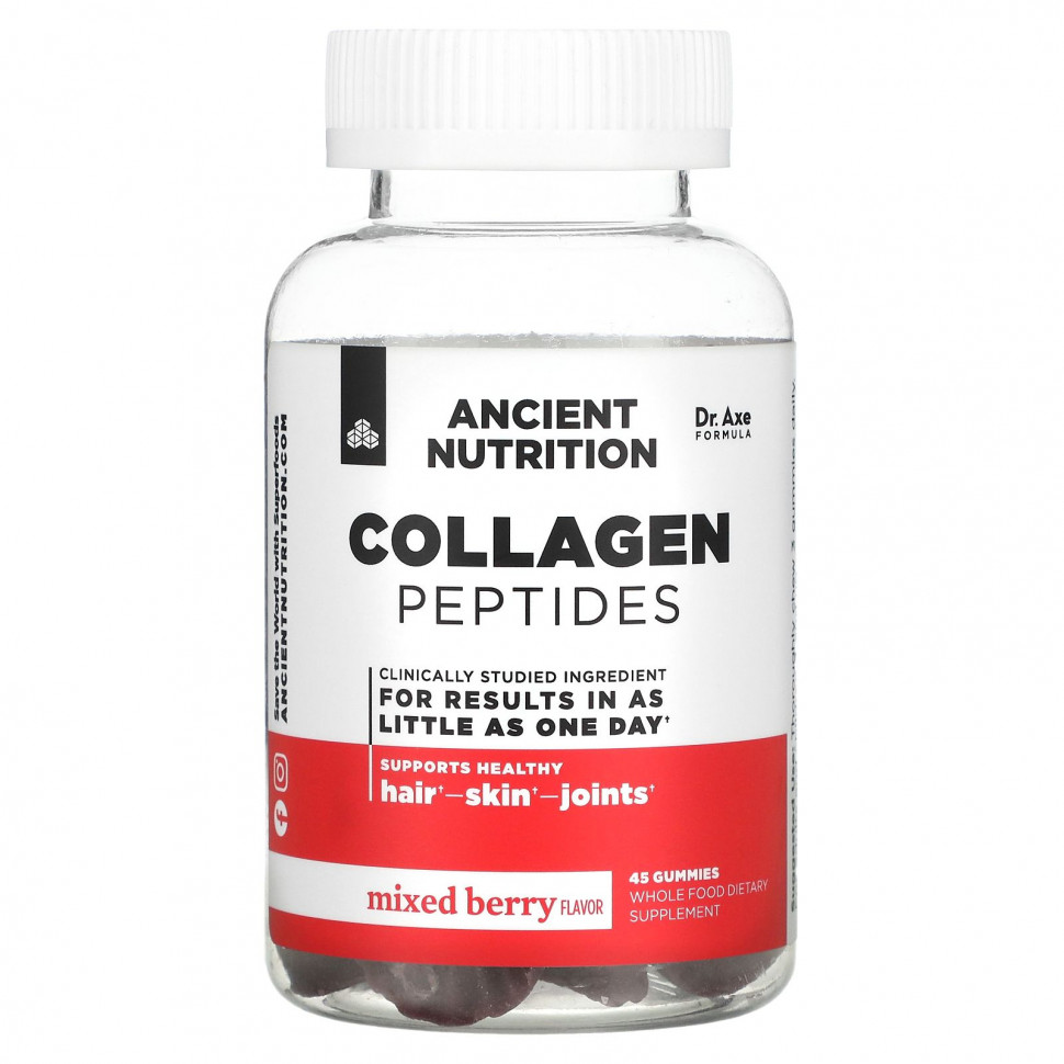   Dr. Axe / Ancient Nutrition, Collagen Peptides, Mixed Berry, 45 Gummies  IHerb () 