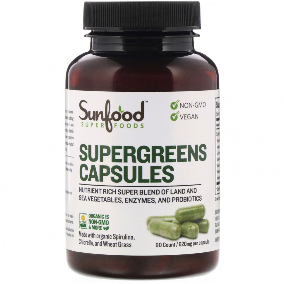  Sunfood, Supergreens Capsules, 155 mg, 90 Count    -     , -, 