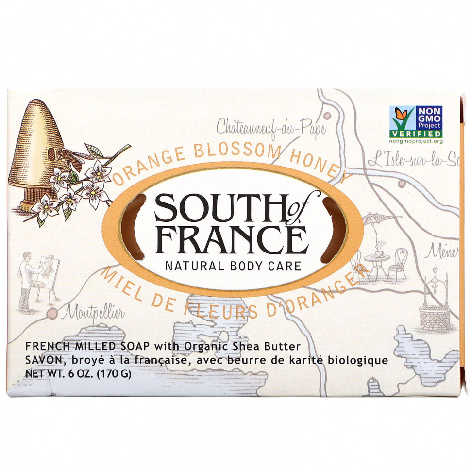  South of France, Orange Blossom Honey, French Milled Bar Soap with Organic Shea Butter, 6 oz (170 g)    -     , -, 