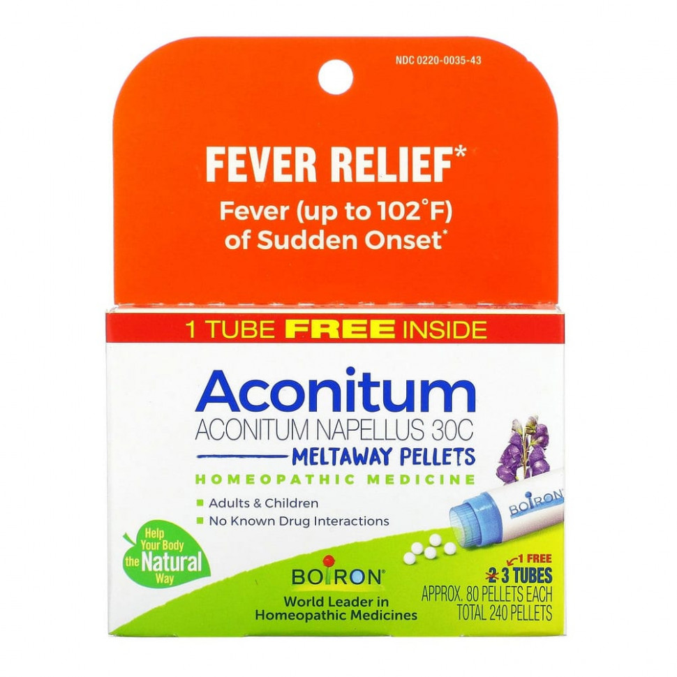 ������ ������ Boiron, Aconitum, Fever Relief, Meltaway Pellets, 3 Tubes, 80 Pellets Each  IHerb (������) ����