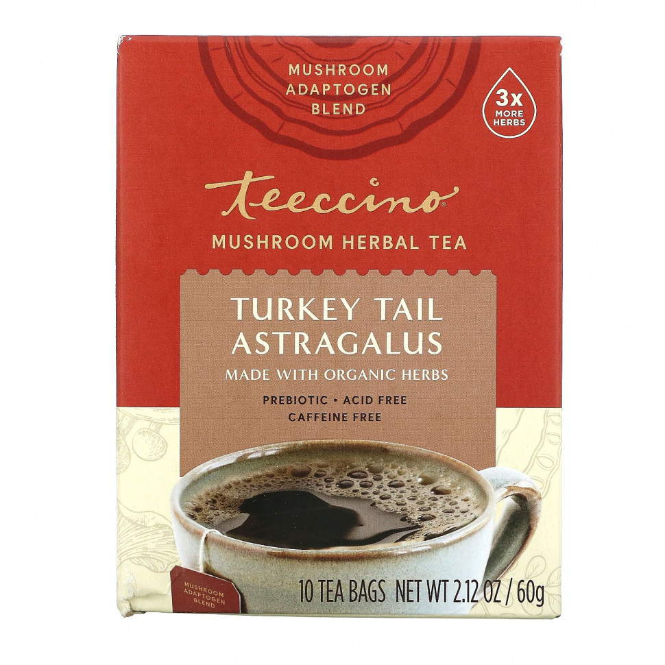  Teeccino, Mushroom Herbal Tea, Turkey Tail Astragalus, 10 Tea Bags, 2.12 oz (60 g)    -     , -, 