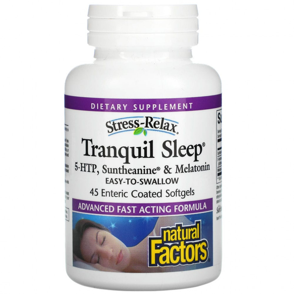  Natural Factors, Stress-Relax, Tranquil Sleep, 45 Enteric Coated Softgels    -     , -, 