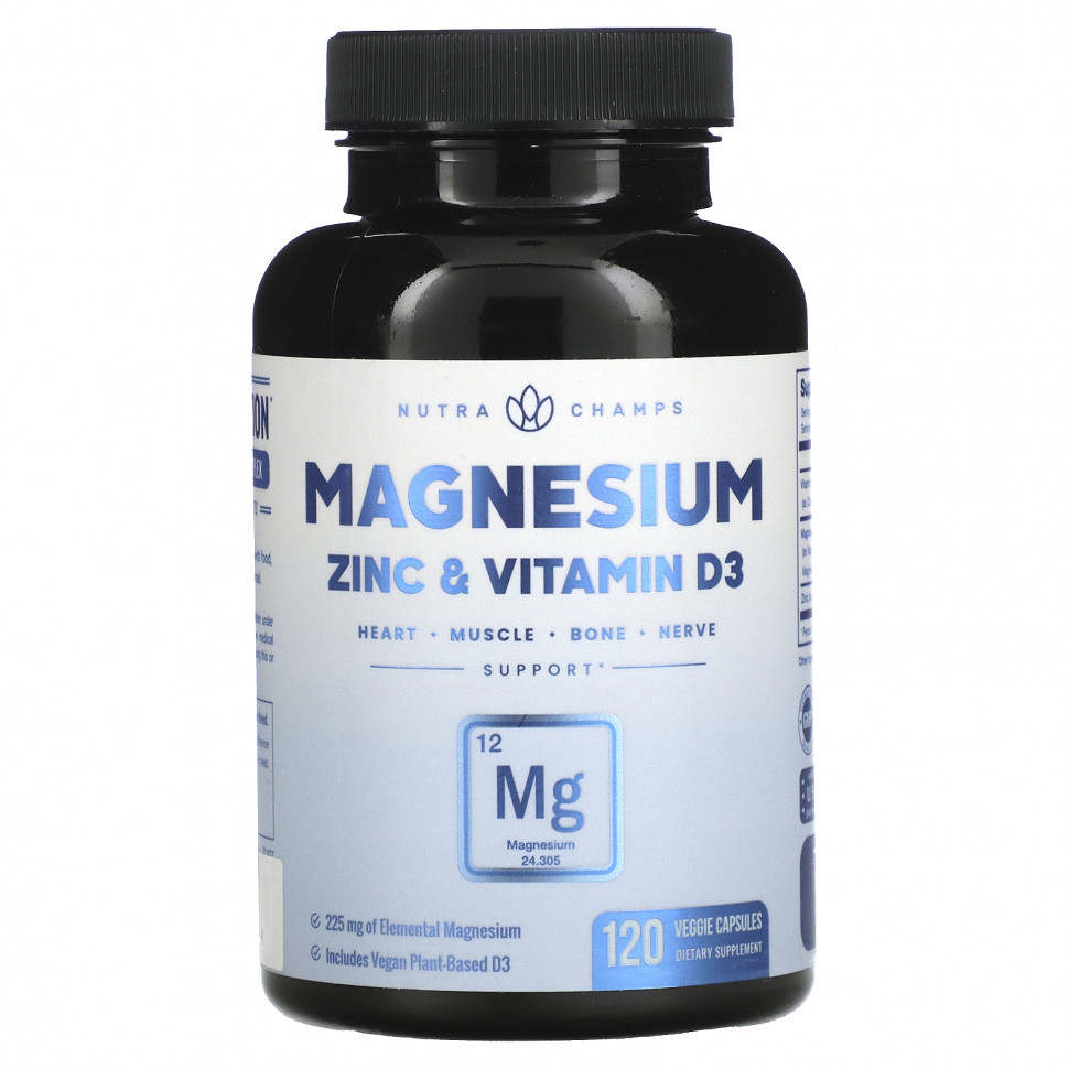  NutraChamps, Magnesium, Zinc & Vitamin D3, 120 Veggie Capsules    -     , -, 