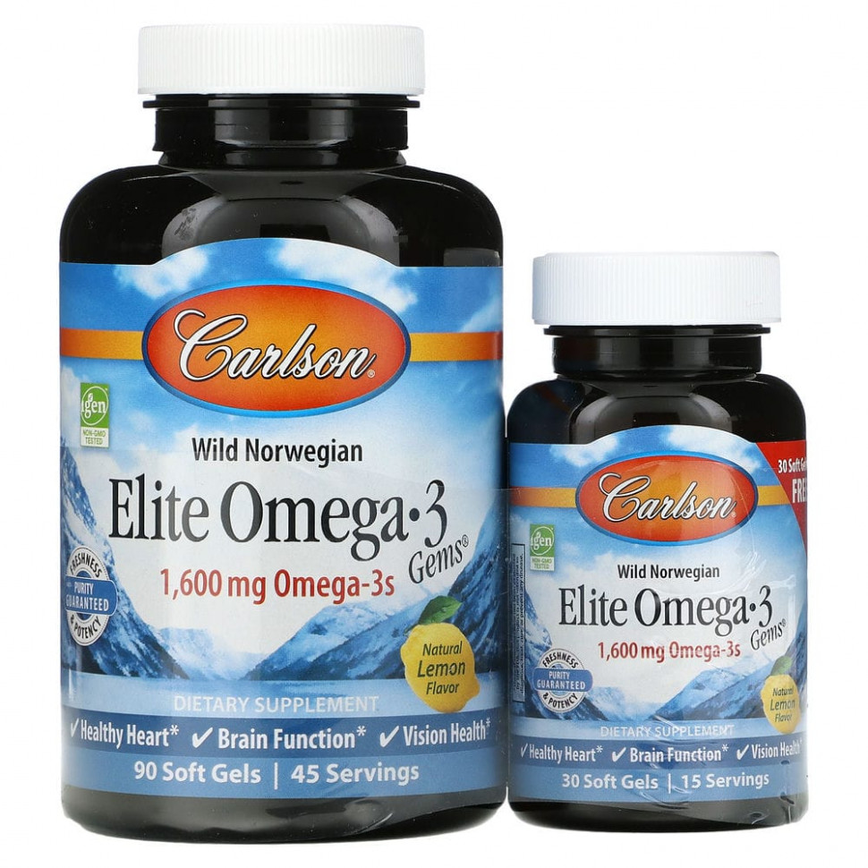  Carlson Labs, Wild Caught, Elite Omega-3 Gems,  -3 ,   , 800 , 90 +30      -     , -, 