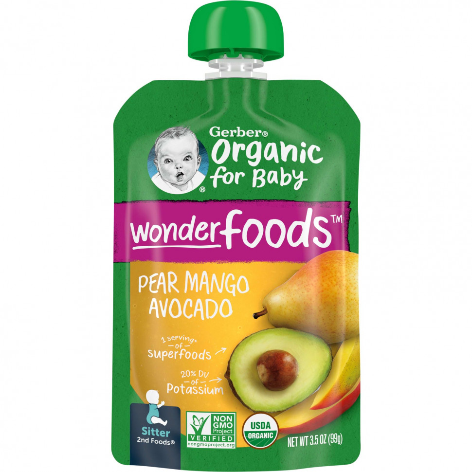  Gerber, Organic for Baby, Wonderfoods, 2nd Foods, , , , 99  (3,5 )    -     , -, 