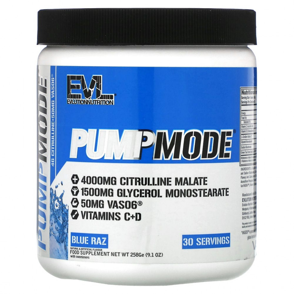  EVLution Nutrition, PumpMode, Blue Raz, 258  (9,1 )    -     , -, 