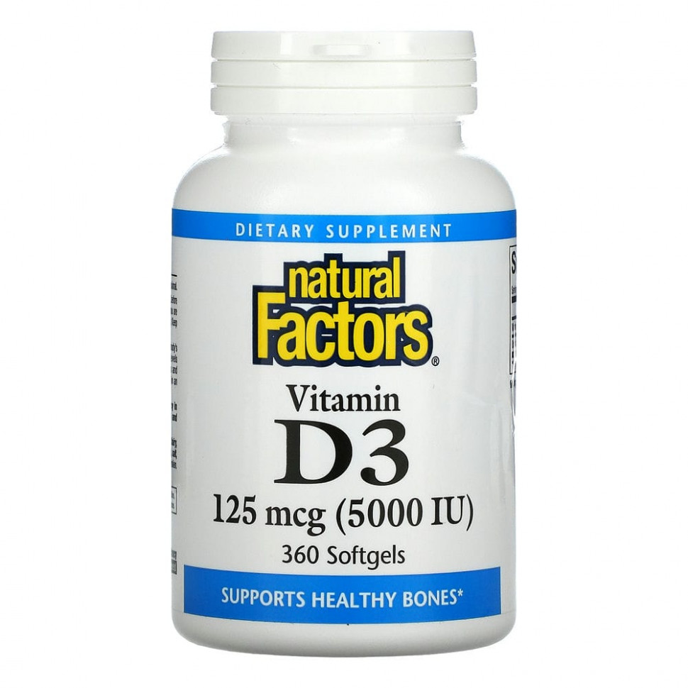  Natural Factors, Vitamin D3, 5,000 IU, 360 Softgels    -     , -, 