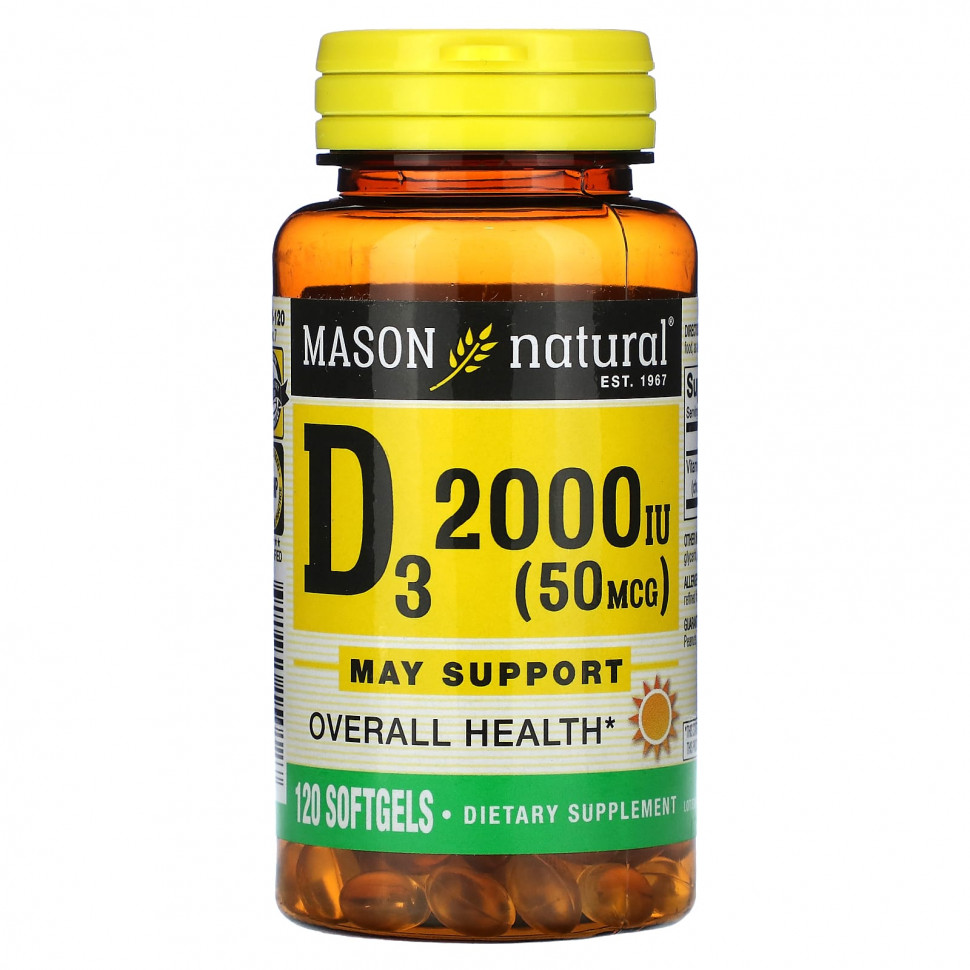  Mason Natural, D3, 50 mcg (2,000 IU), 120 Softgels    -     , -, 