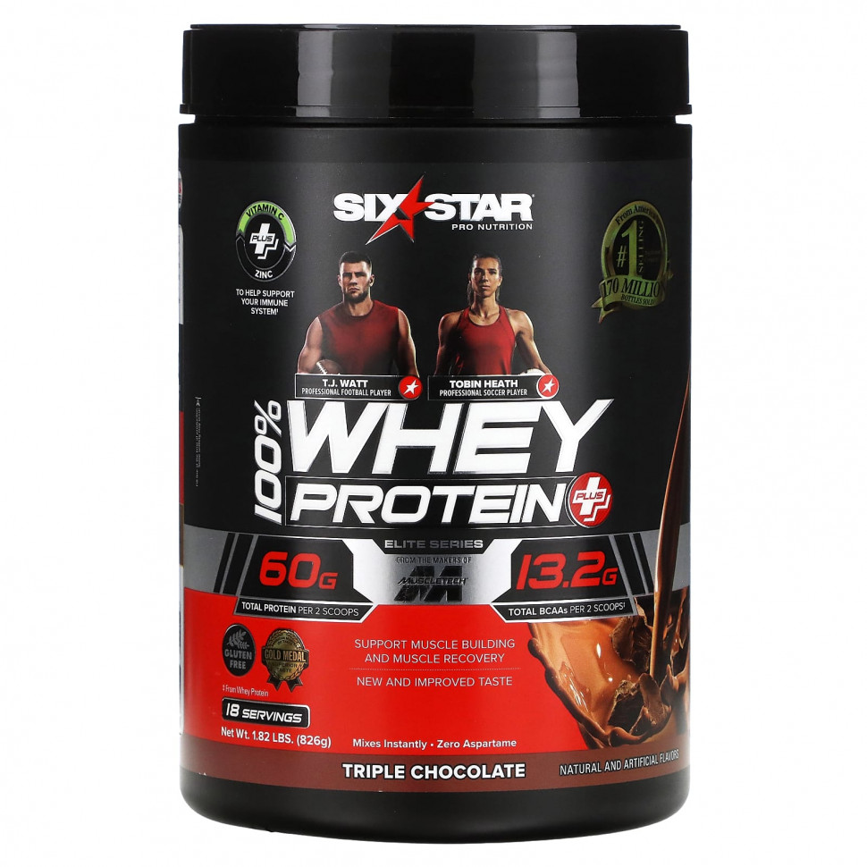  SIXSTAR, Elite Series, 100% Whey Protein Plus, Triple Chocolate, 1.82 lbs (826 g)    -     , -, 