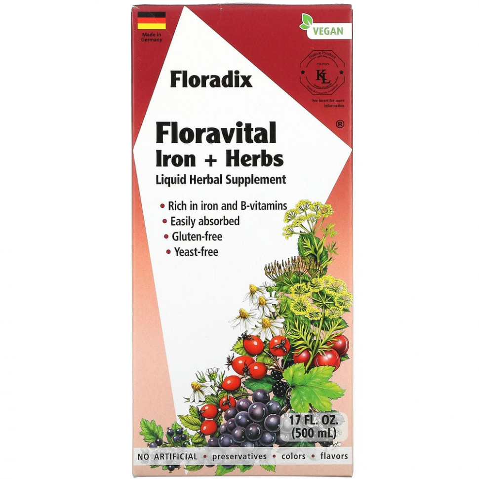  Gaia Herbs, Floradix, Floravital Iron + Herbs, 500  (17 . )    -     , -, 