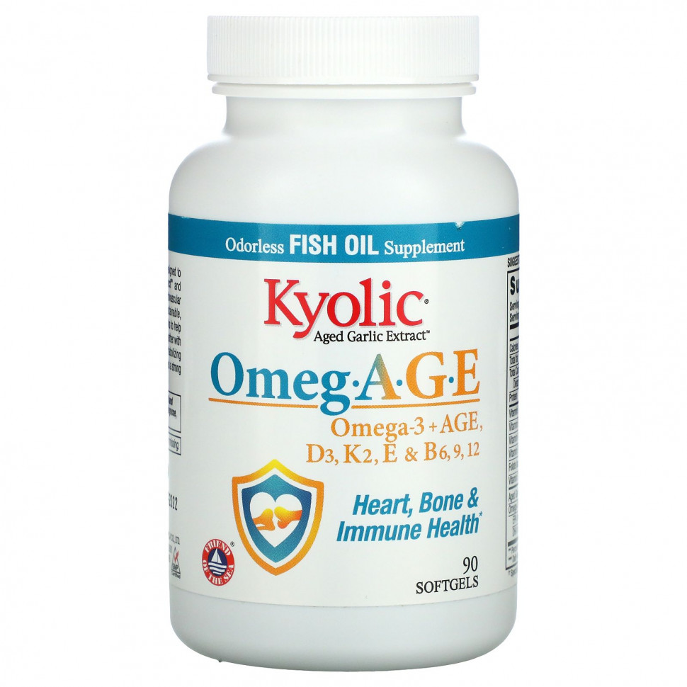  Kyolic, Omeg.AGE, -3  , D3, K2, E  B6, 9, 12, Heart, Bone & Immune Health, 90      -     , -, 