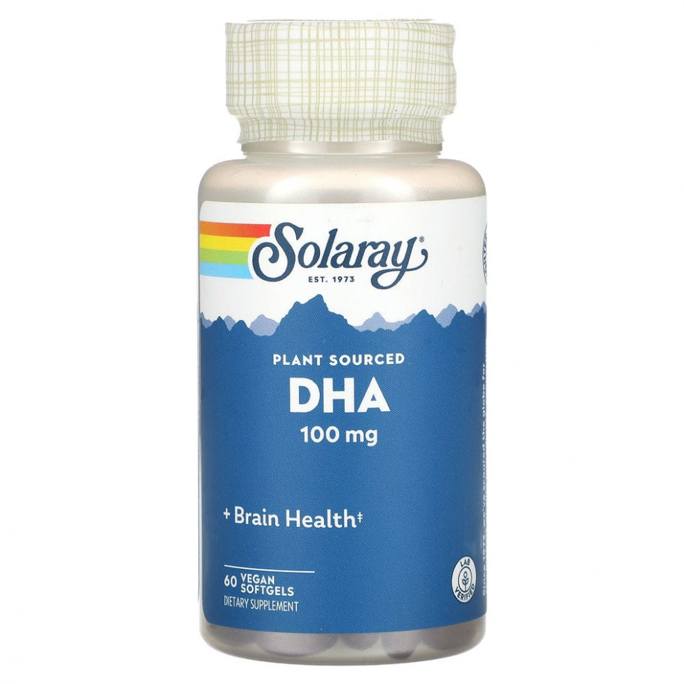  Solaray, DHA, Plant Sourced, 100 mg, 60 Vegan Softgels    -     , -, 