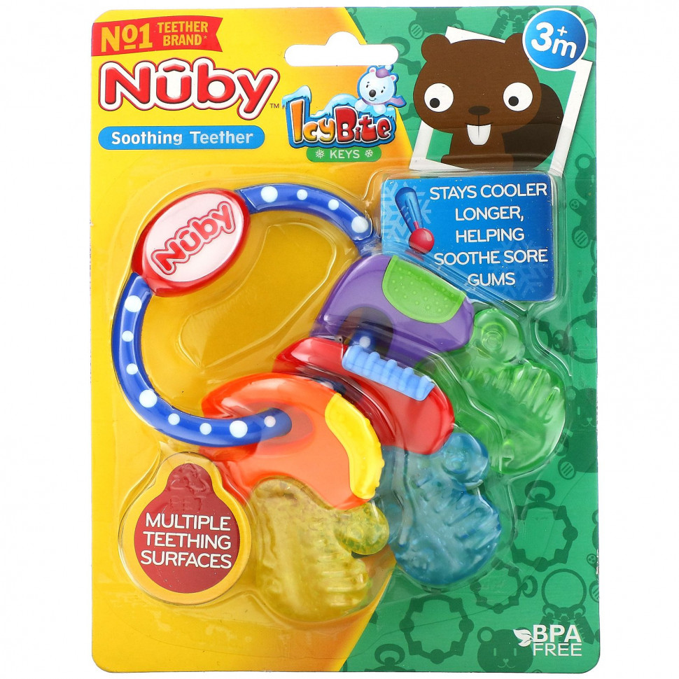  Nuby, Soothing Teether, Icy Bite Keys, Blue, 3+ M, 1 Piece    -     , -, 