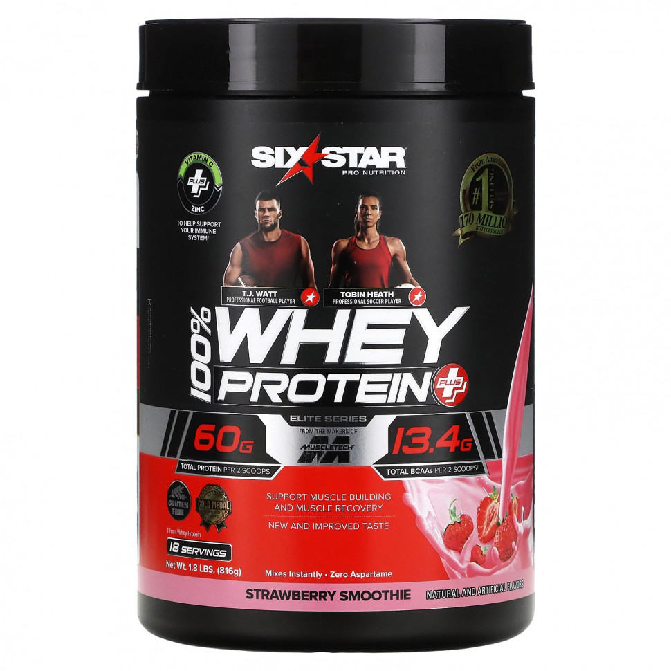 ������ ������ SIXSTAR, Elite Series, 100% Whey Protein Plus, Strawberry Smoothie, 1.8 lbs (816 g)  IHerb (������) ����
