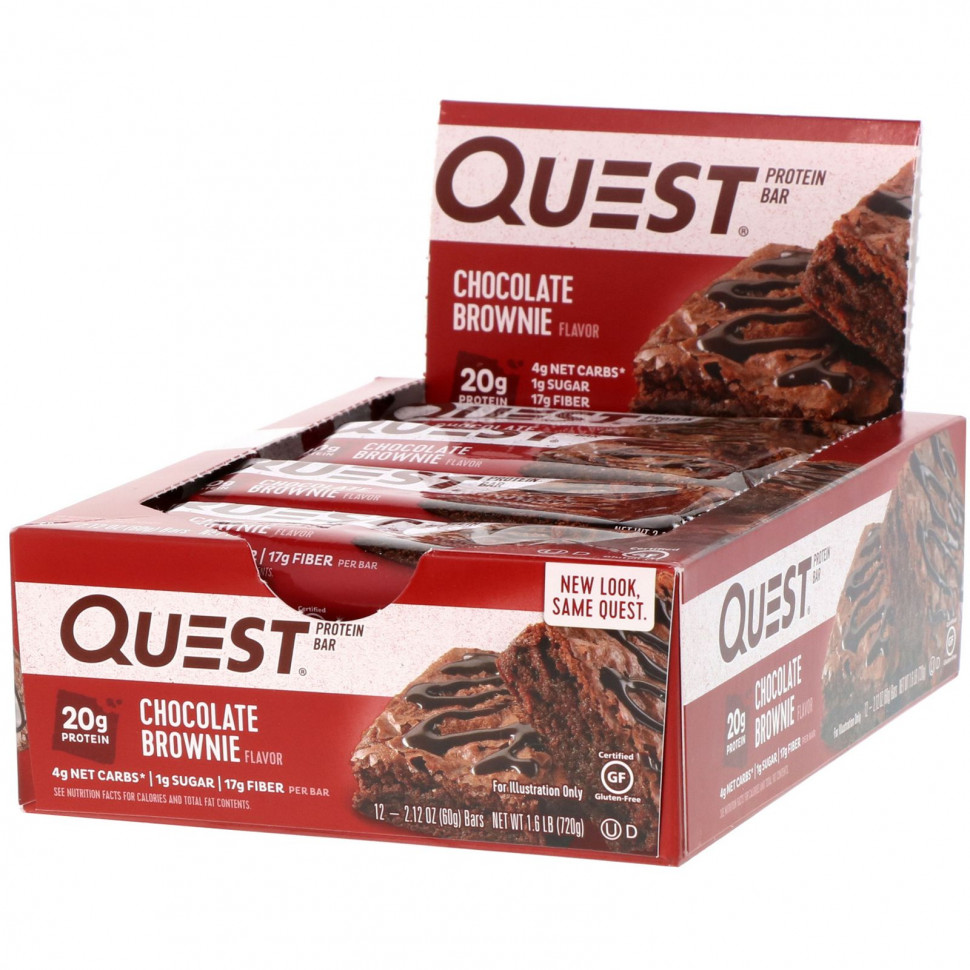  Quest Nutrition, Quest Protein Bar, Chocolate Brownie, 12 Bars, 2.12 oz (60 g) Each    -     , -, 