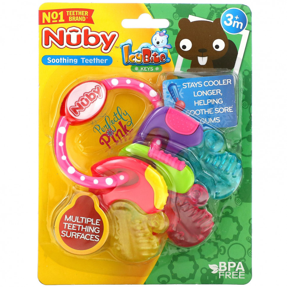  Nuby, Soothing Teether, Icy Bite Keys, 3+ Months, Perfectly Pink, 1 Count    -     , -, 