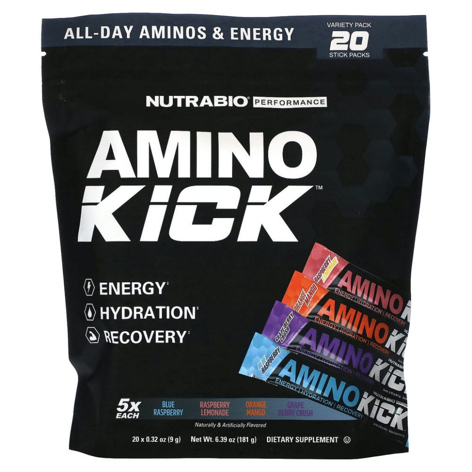 ������ ������ Nutrabio Labs, Amino Kick, ������������� ��������, 20 ������ �� 9 � (0,32 �����)  IHerb (������) ����