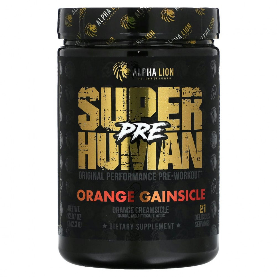 ������ ������ ALPHA LION, SuperHuman Pre, Orange Gainsicle, ������������ ����, 342,3 � (12,07 �����)  IHerb (������) ����