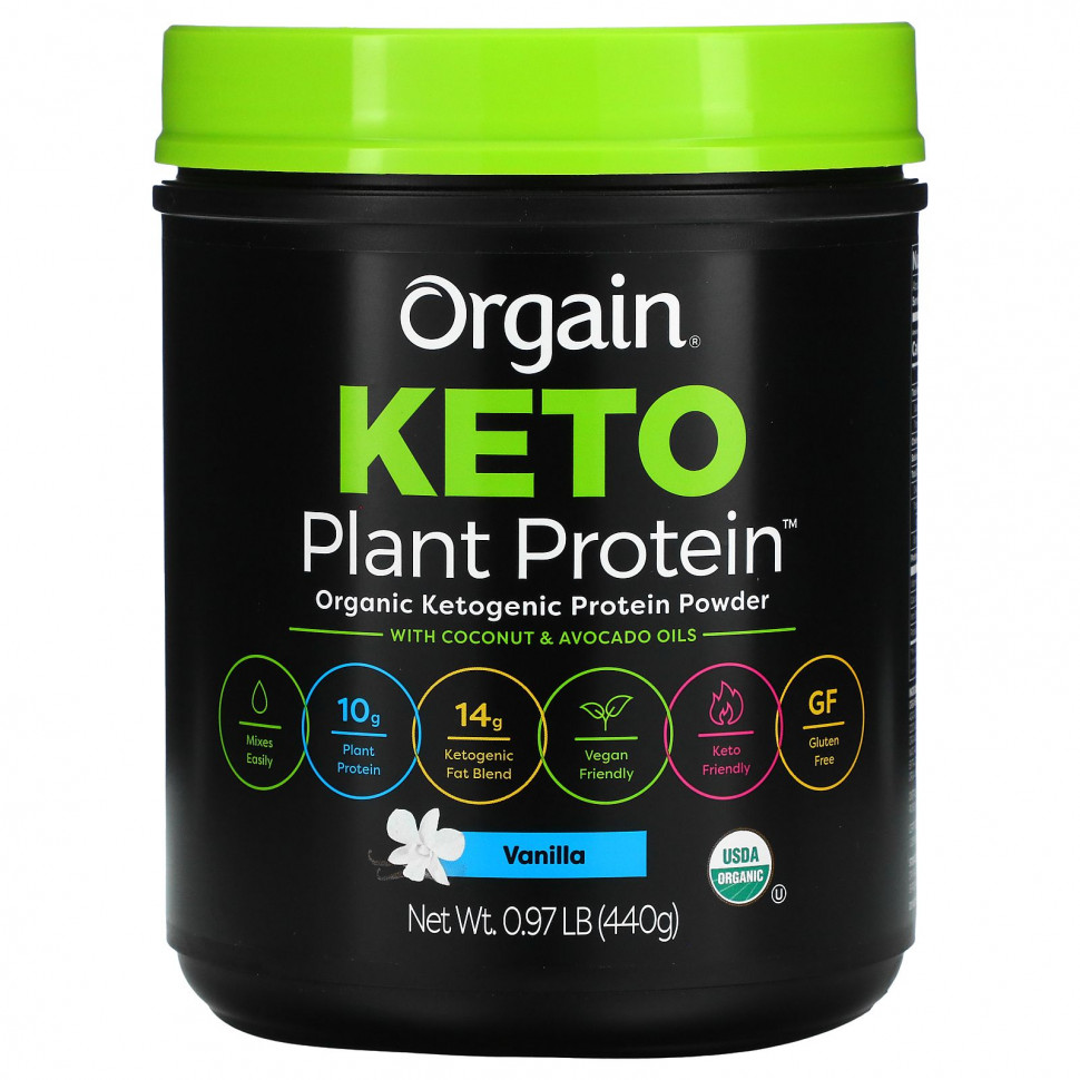  Orgain, Keto, Organic Plant Protein Powder, Vanilla, 0.97 lb (440 g)    -     , -, 