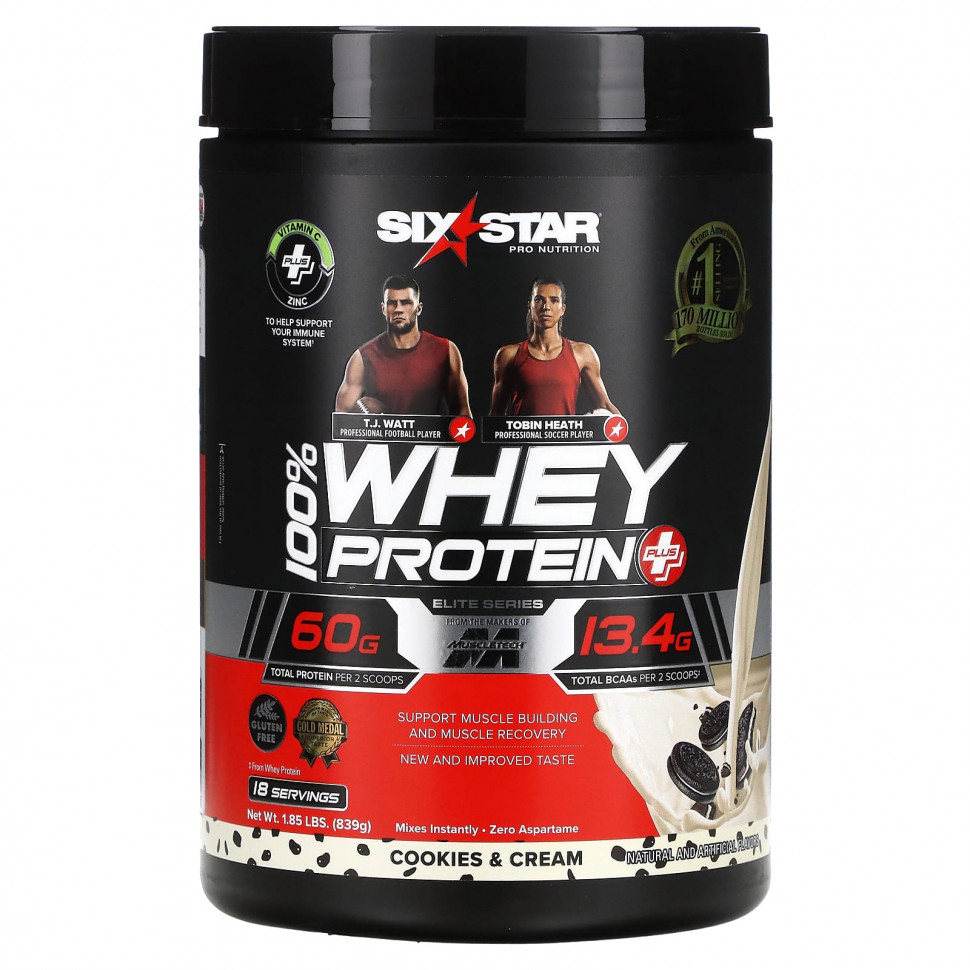  SIXSTAR, Elite Series, 100% Whey Protein Plus, Cookies & Cream, 1.85 lbs (839 g)    -     , -, 