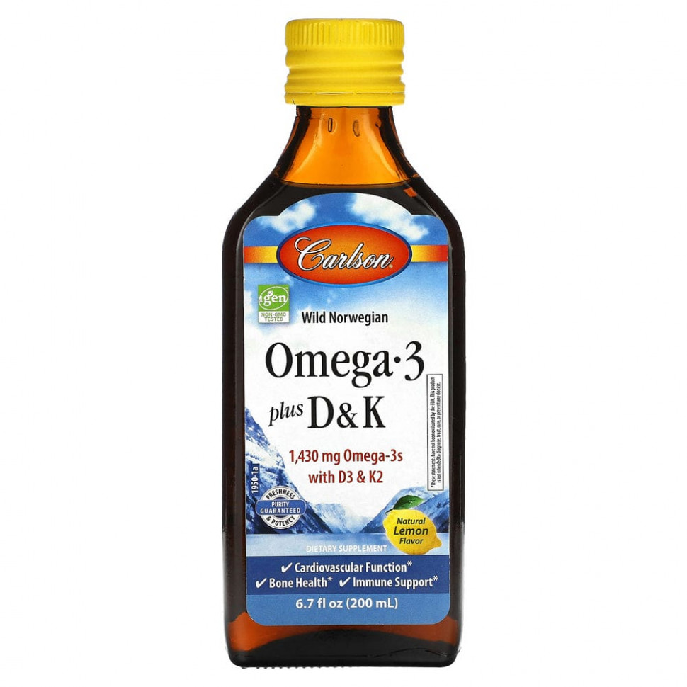 ������ ������ Carlson, Omega 3 Plus D & K, ����������� �����, 1430 ��, 200 �� (6,7 ����. �����)  IHerb (������) ����