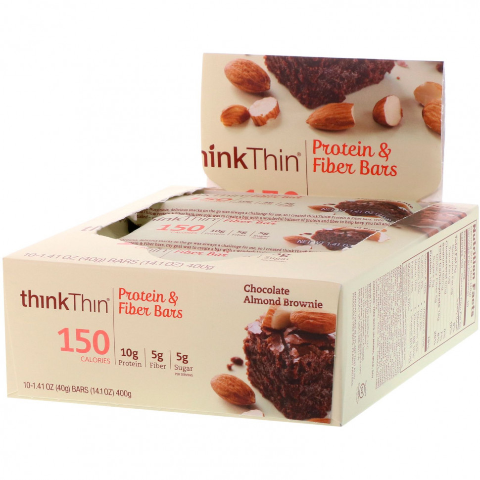  Think !, High Protein Bars, Chocolate Almond Brownie, 10 Bars, 1.41 oz (40g) Each    -     , -, 