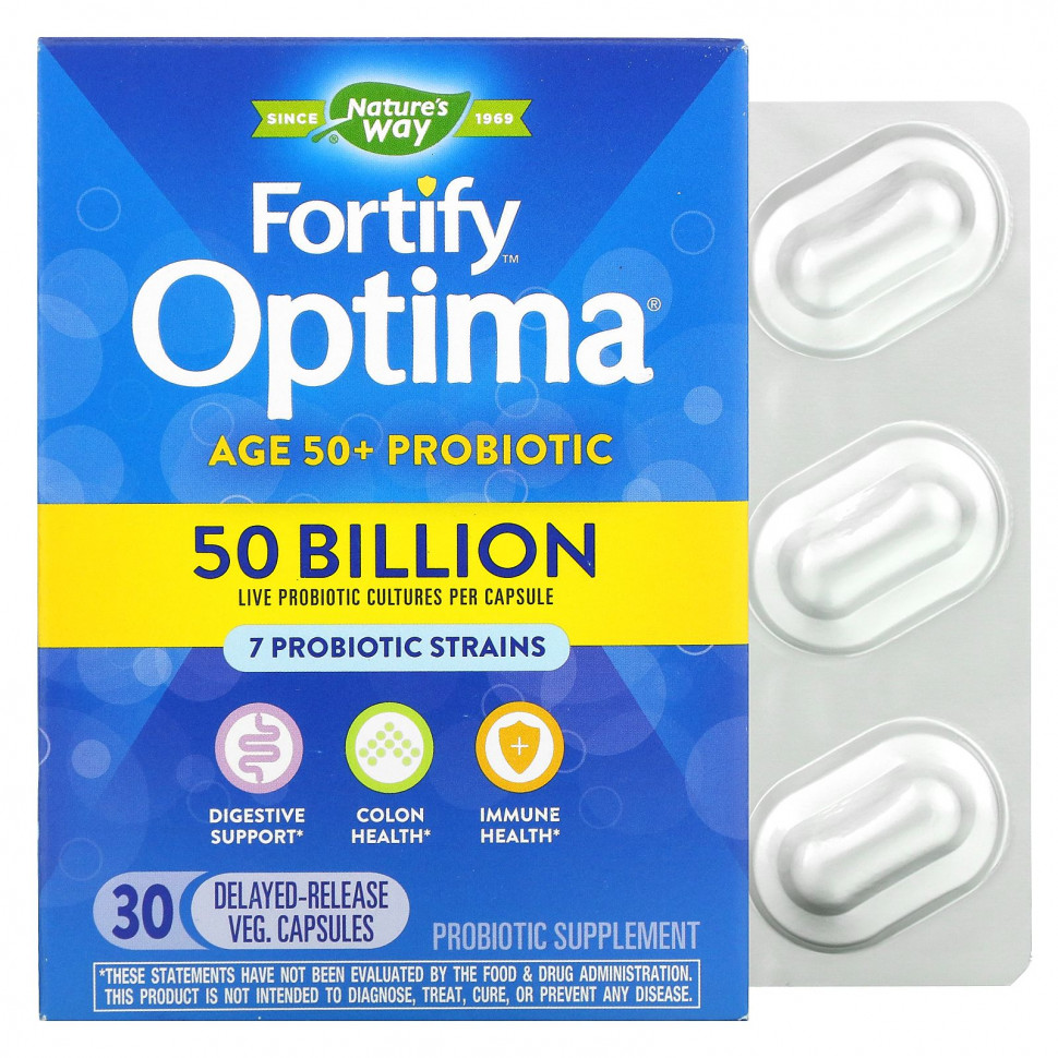  Nature's Way, Fortify Optima Probiotic, Adult 50+, 50 Billion, 30 Delayed Release Vegetarian Capsules    -     , -, 