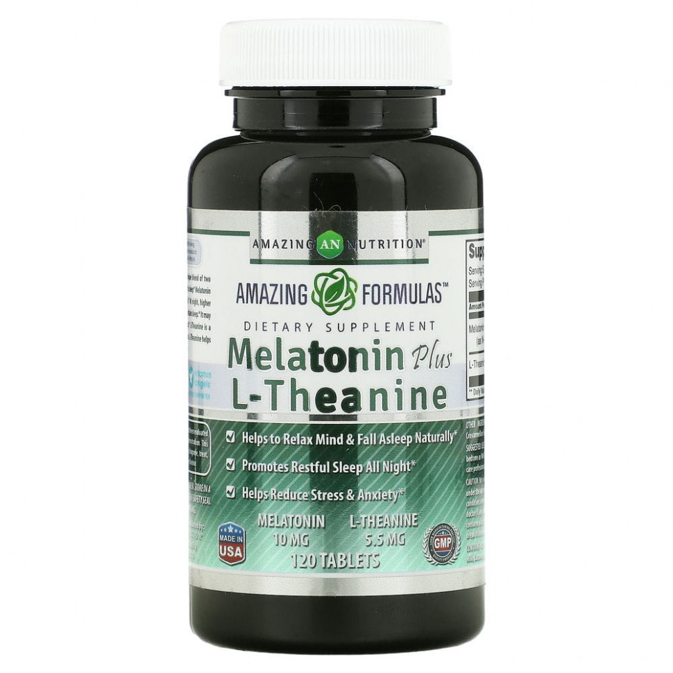  Amazing Nutrition, Melatonin Plus L-Theanine, 10 mg/5.5 mg, 120 Tablets    -     , -, 