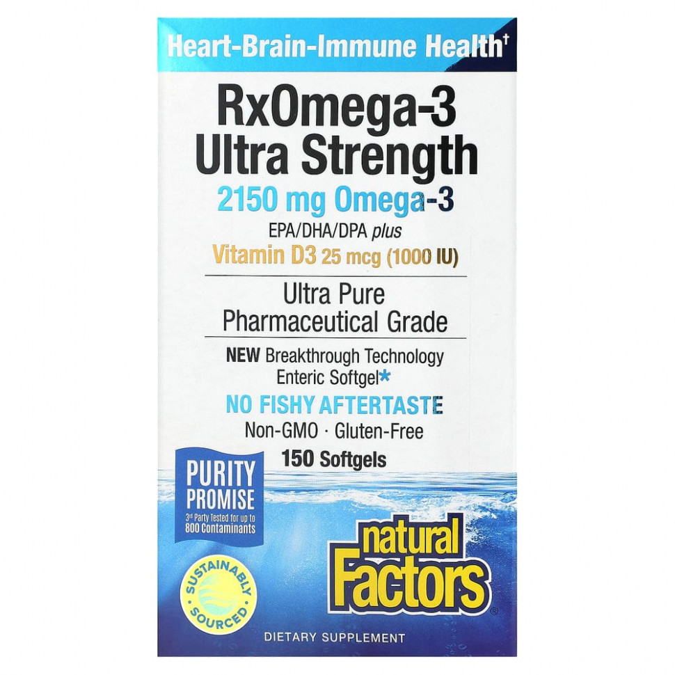  Natural Factors, Ultra Strength, RxOmega-3,   D3, 900  / (/ ), 150   Enteripure    -     , -, 