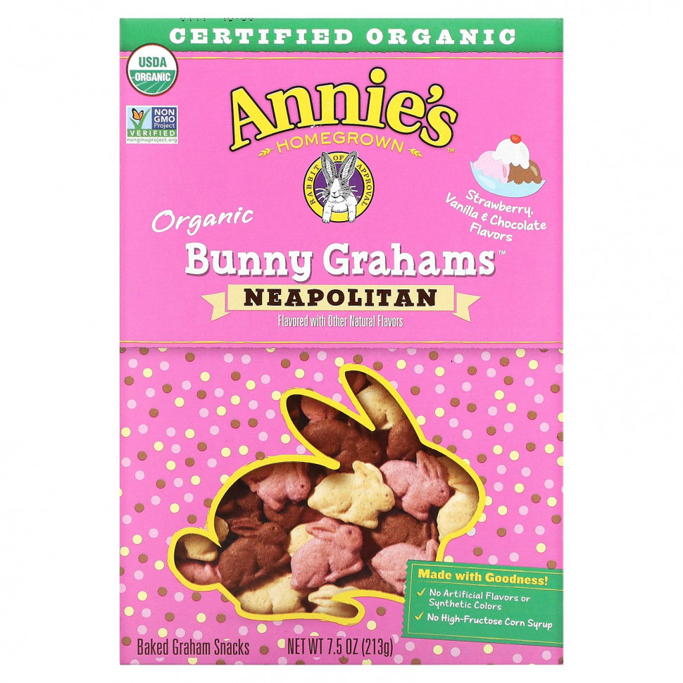  Annie's Homegrown, Organic Baked Bunny Graham Snacks, Neapolitan , 7.5 oz (213 g)    -     , -, 