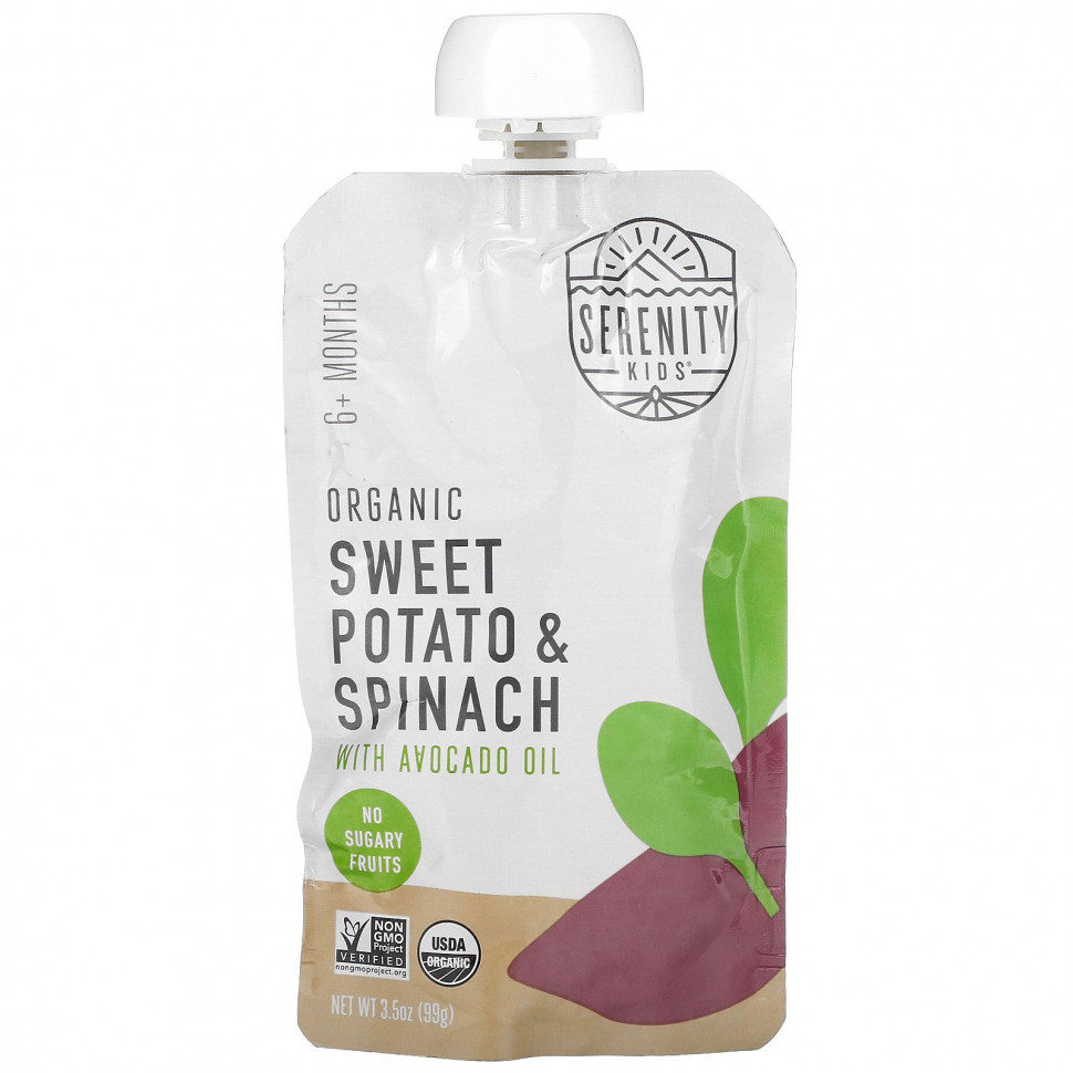  Serenity Kids, Organic Sweet Potato & Spinach with Avocado Oil, 6+ Months, 3.5 oz (99 g)    -     , -, 