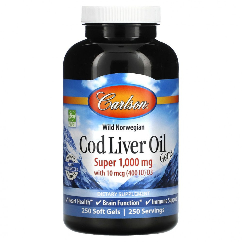  Carlson Labs, Cod Liver Oil Gems,       ,  , 1000 , 250     -     , -, 