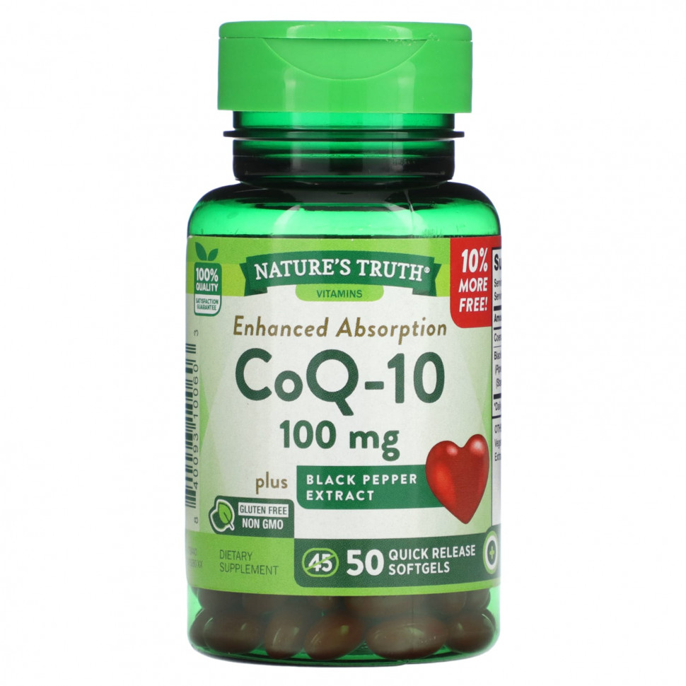  Nature's Truth, CoQ-10, Enhanced Absorption, 100 mg, 50 Quick Release Softgels    -     , -, 