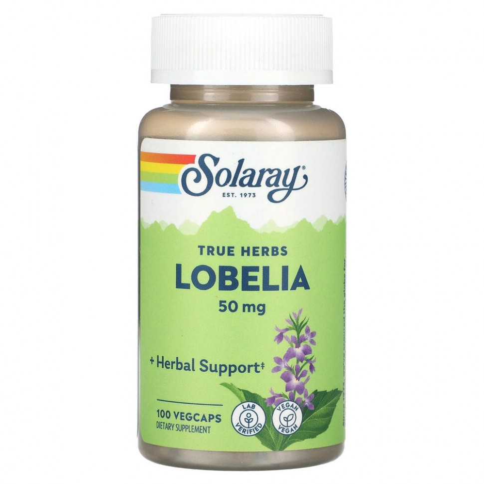  Solaray, True Herbs, Lobelia, 50 mg , 100 VegCaps    -     , -, 