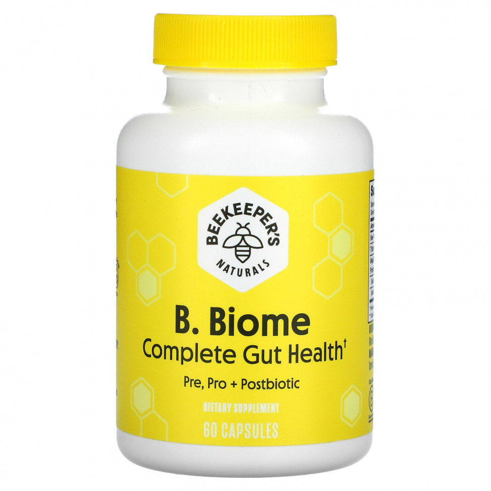  Beekeeper's Naturals, B. Biome Complete Gut Health, Pre, Pro + Postbiotic, 60 Capsules    -     , -, 